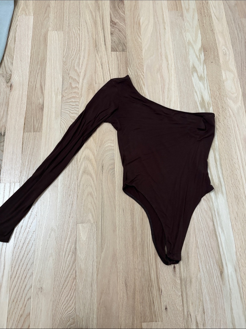 Fashion Nova Chocolate Brown One-Shoulder Long Sleeve Bodysuit